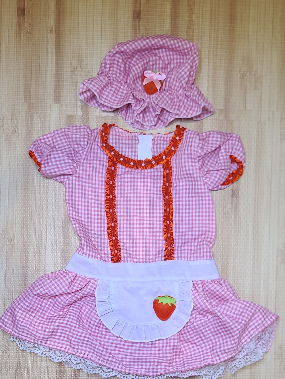 RARE Vintage Leg Avenue Kids Strawberry Girl Gingham Costume Set with Bonnet S